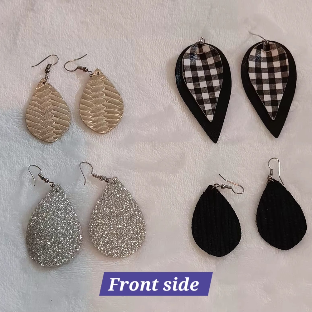 Black and Silver Handmade Teardrop Earrings Set 4 Pairs
